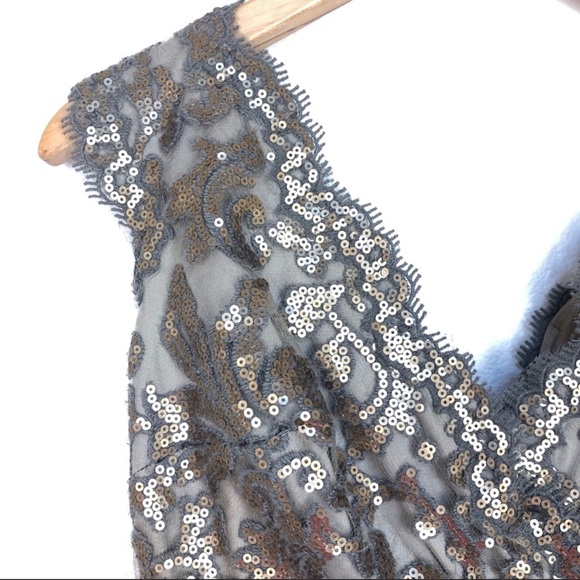 Tadashi Shoji Paillette Lace Dress Smoke Pearl 4 - Picture 5 of 11